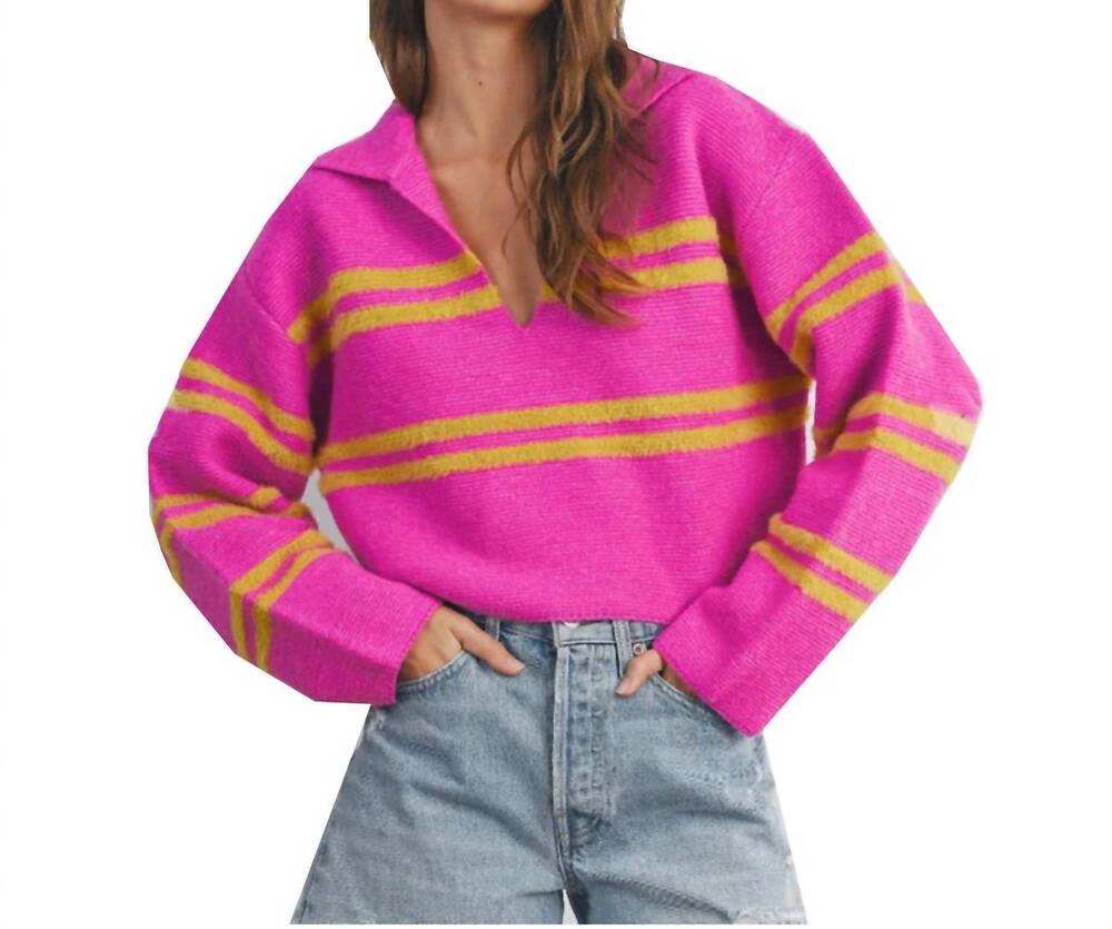 NEW SHE + SKY stripe crop collar sweater in pink